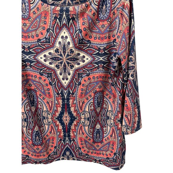 Charter Club Shirt Sz M Paisley Print 3/4 Sleeve Knit Top Soft Modal Blend Blou - Picture 9 of 12